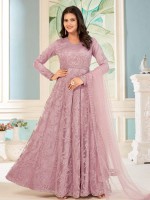 Light Purple Butterfly Net Designer Anarkali Salwar Kameez